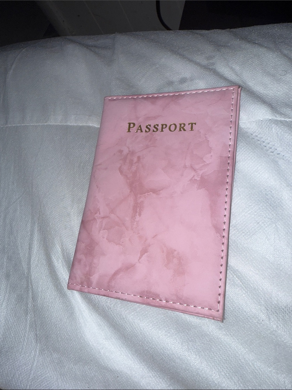 SHEIN Pink Marble Passport Cover with Gold Letters